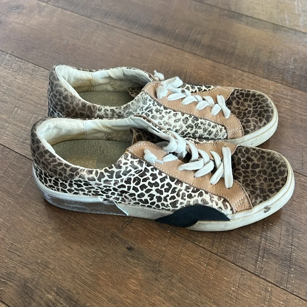 Dolce Vita Brown and White Leopard Print Sneakers